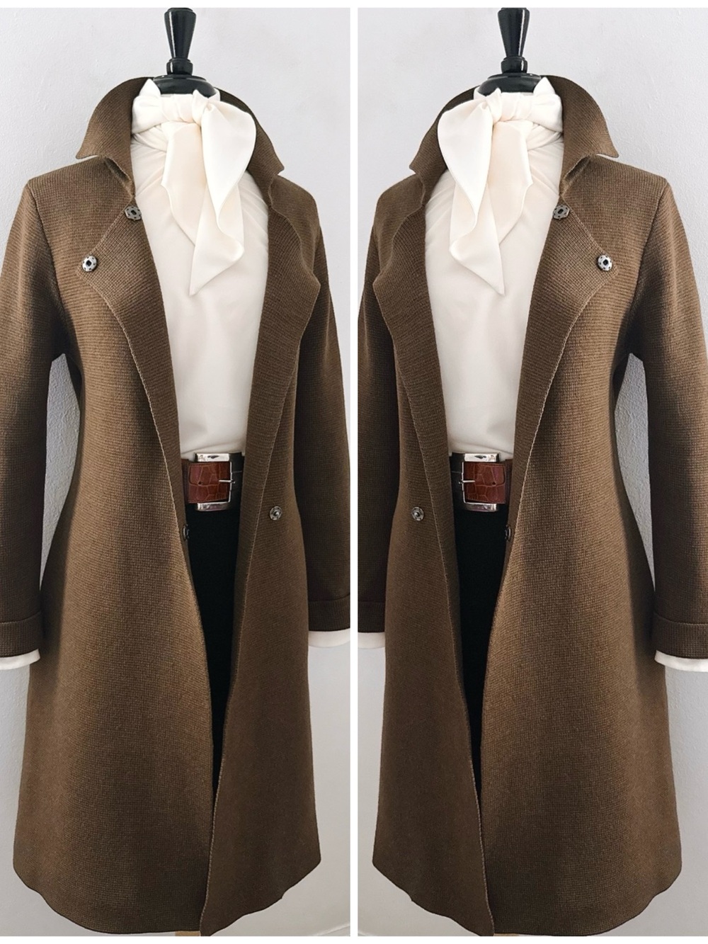 Eileen Fisher Knit Long Coat Cardigan Merino Wool Medium Brown Lagenlook Office - Picture 3 of 13